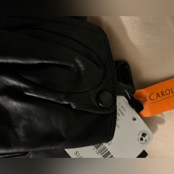 Carolina Amato Short Black Leather Gloves with Bow New Paris New Stylish Fall - Picture 5 of 6